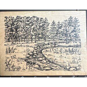 Northwoods Rubber Stamp Scenic Forest River Landscape 2003